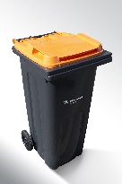 image of orange recycling bin